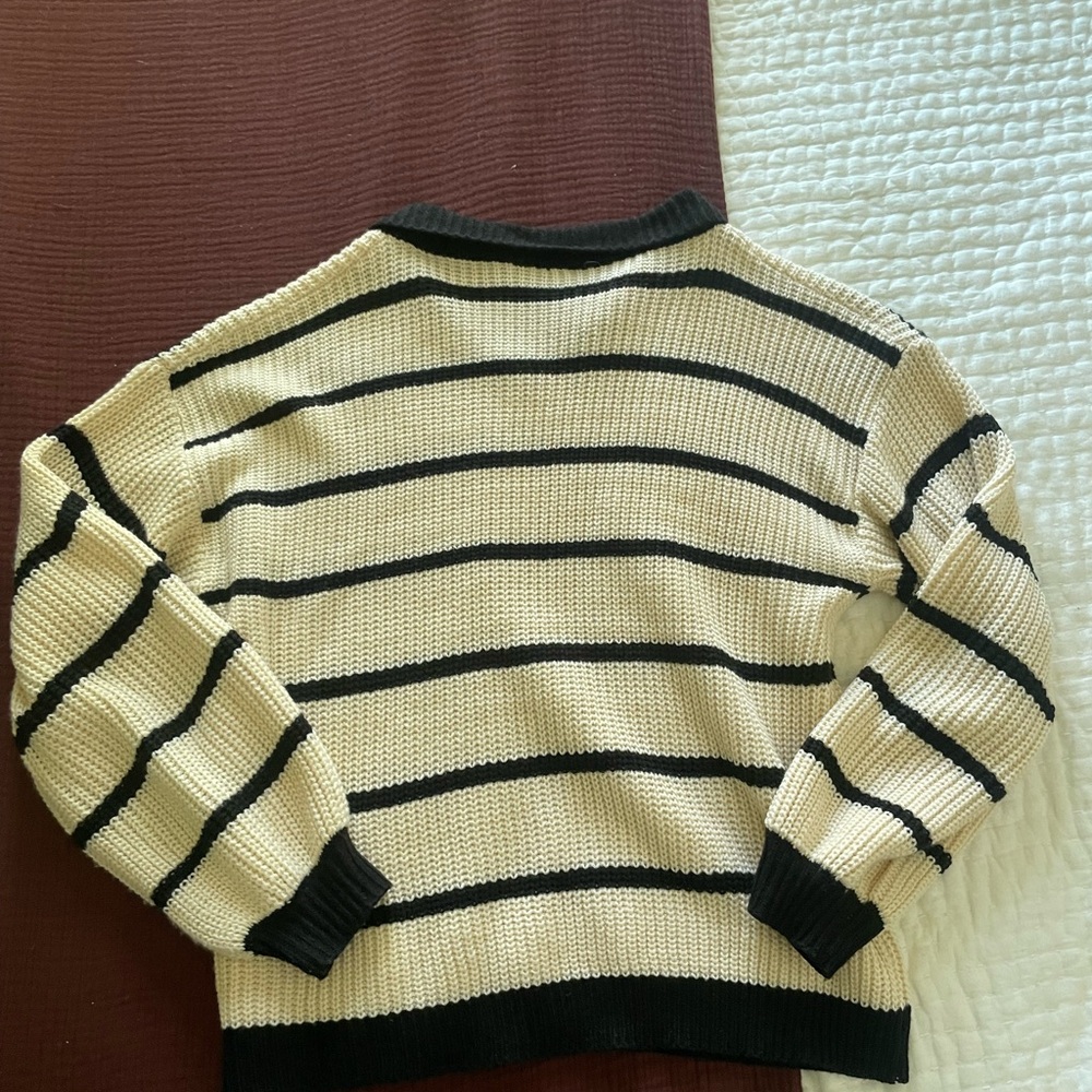 Striped Collared Knit Sweater - Cream & Black - Picture 6 of 6